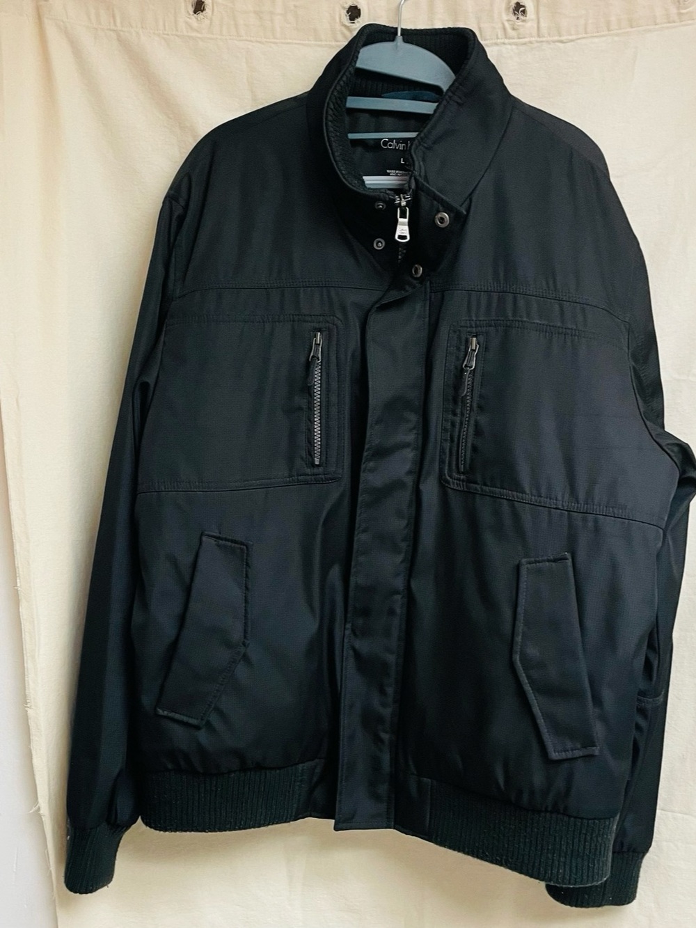 Vintage Calvin Klein Men’s Black Bomber Jacket Quilted Lined Full Zip / Large.